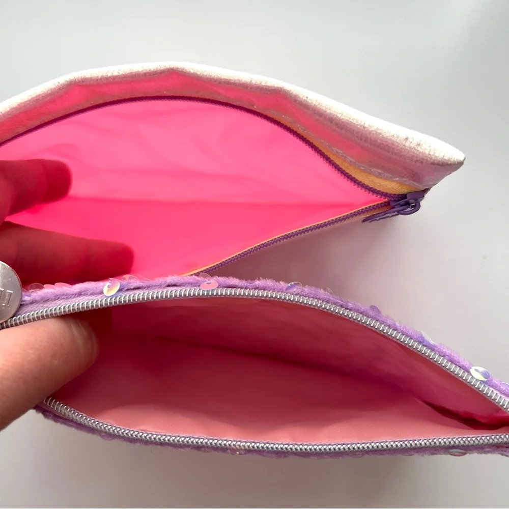 🔸NWOT Set of 2 Chic Cosmetic Makeup Bags Cases Pouches Pink Metallic Sequin Duo